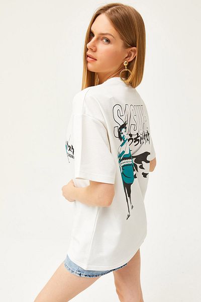Olalook Women's Japanese Ecru Front Back Printed 2 Thread Unisex Oversize T-Shirt TSH-19000696