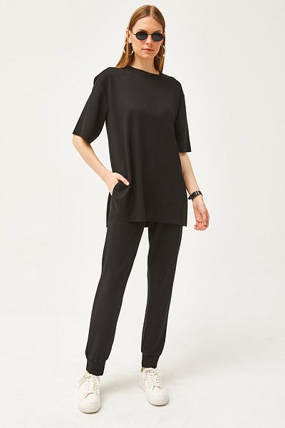 Olalook Women's Black Draped Crystal Bottom Top Suit TKM-19000264