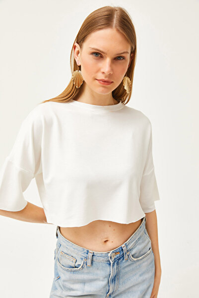 Olalook Women's Ecru Modal Buttoned Soft Textured Crop Blouse BLZ-19002531