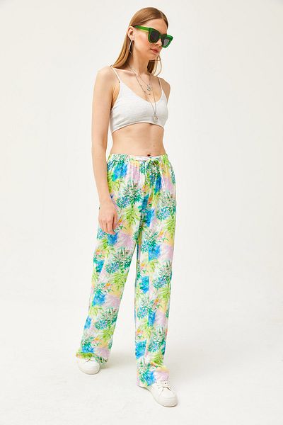Olalook Women's Multicolored Patterned Woven Viscose Palazzo Trousers PNT-19000263