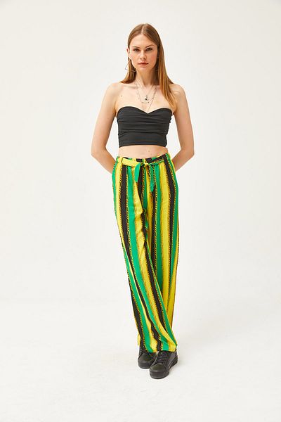 Olalook Women's Chain Yellow Patterned Woven Viscose Palazzo Pants PNT-19000264