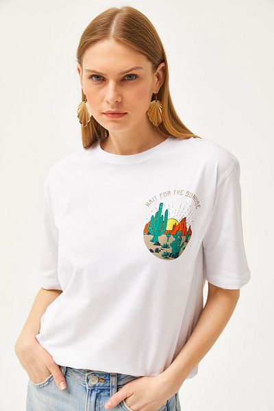 Olalook Women's Ecru Front Back Sunset Printed T-Shirt TSH-19000779