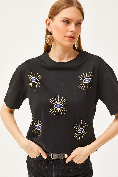 Olalook Dámské tričko Black Eye Printed Foil Detailed TSH-19000770