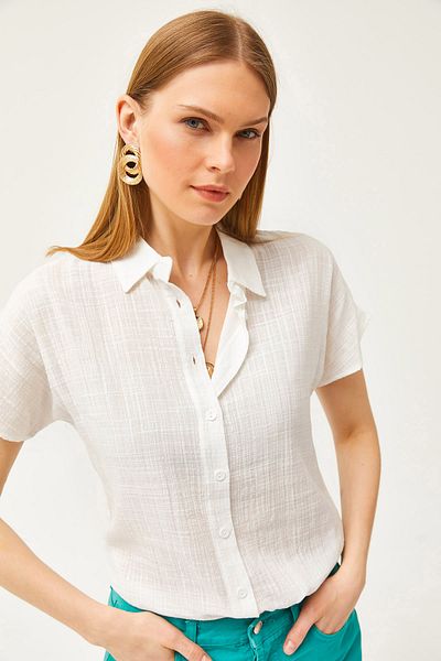 Olalook Dámská lněná košile White Flame Bat Line GML-19001183