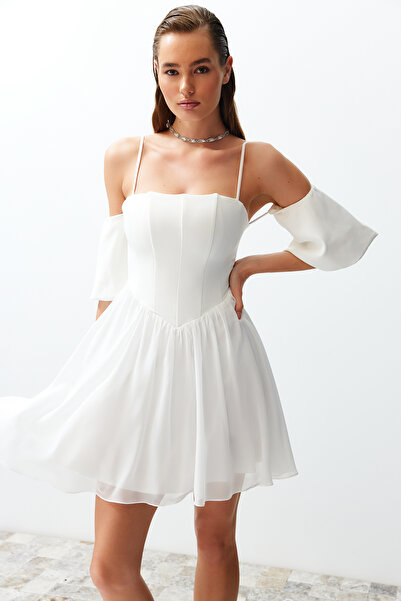 Trendyol Collection Νυφικό Λευκό Κορσέ Κάρτα Κοντό Νυφικό/Νυφικό TPRSS24EL00116