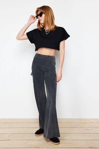 Trendyol Collection Anthracite Faded Effect Pocket Cargo πλεκτό παντελόνι TWOSS24PL00076