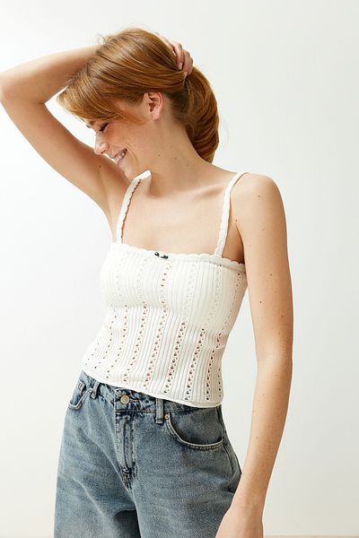 Trendyol Collection Stone Crop Garni Detailed Openwork/Hole Knitwear Blouse TWOSS24BZ00225