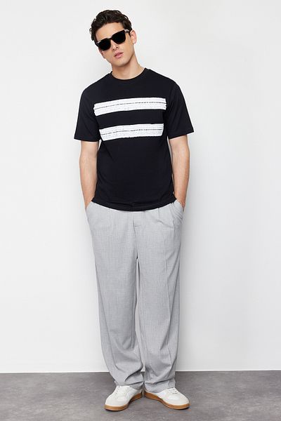 Trendyol Collection Черна памучна тениска с щампа - TMNSS20TS0092