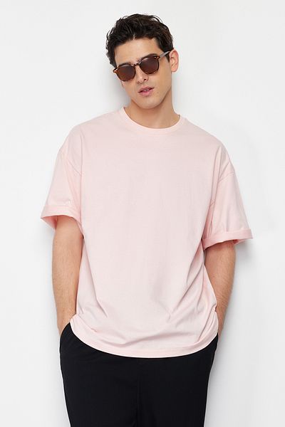 Trendyol Collection Tricou de bază oversize Powder Tok Fabric - 100% bumbac TMNSS22TS0318