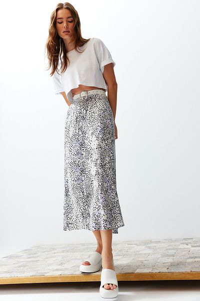 Trendyol Collection Viszkóz szövet Midi szoknya - többszínű és leopárd mintás TWOSS24ET00111