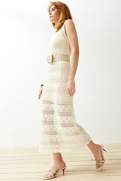 Trendyol Collection Πετρό μάξι πλεκτό φόρεμα με επένδυση διάτρητο/τρυπημένο TWOSS24EL00242