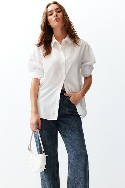 Trendyol Collection Заднє вікно екрю, ткане Gomlek TWOSS24GO00104