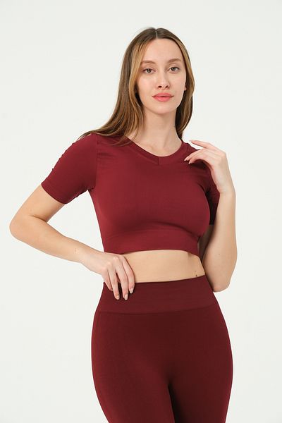 FOREVER MORE Tricou elastic fără cusături cu mânecă scurtă cu decolteu în V pentru femei