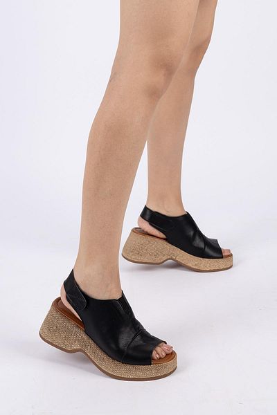 Getcho Zaro Women's Genuine Leather Open Toe Black Sandals