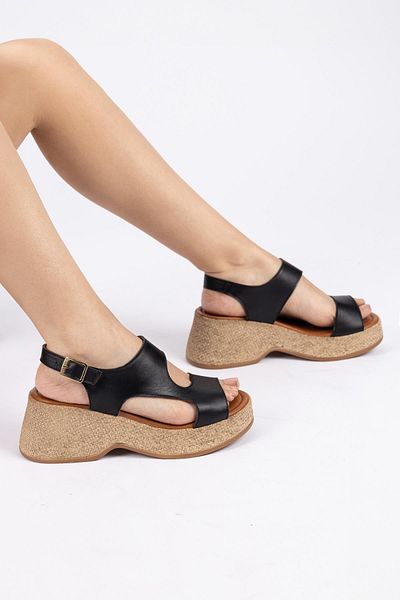 Getcho Lena Women's Genuine Leather Black Sandals