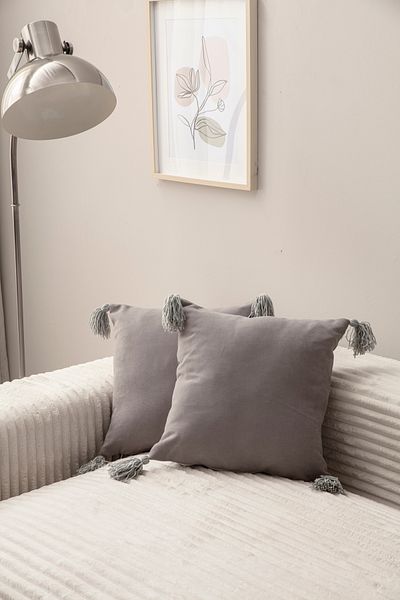 SWITA Home Design Διπλό Διακοσμητικό Φουντωτό Κάλυμμα Μαξιλαριού Γκρι 43x43