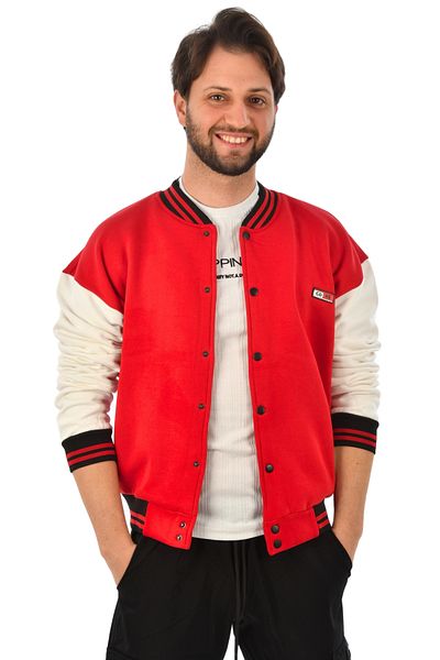 DeepSEA Men's Red Three Thread Ribbed College Collar Coat Jacket2304775