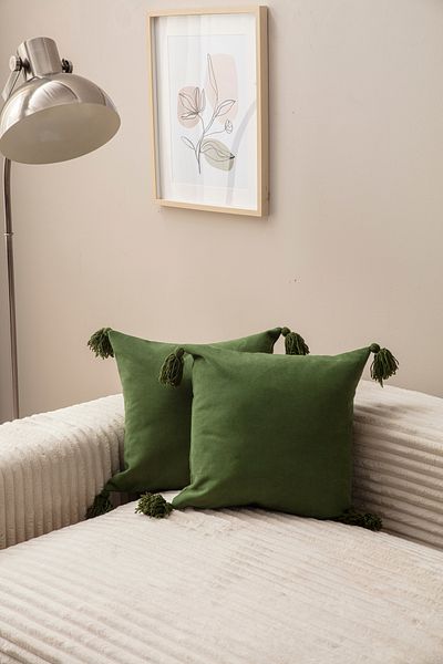SWITA غطاء وسادة مزخرف مزدوج بتصميم منزلي باللون الأخضر مقاس 43x43