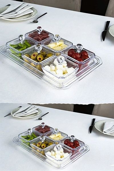 Fırsat Sende Luxury 6-Compartment 13-Piece Breakfast Sauce Bowl Presentation Set Acrylic Breakfast Set with Tray