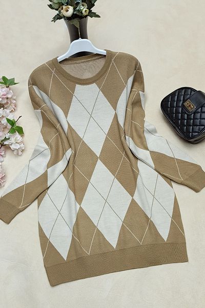 CHITI PITI Baklava Pattern Double Color Knitwear Tunic
