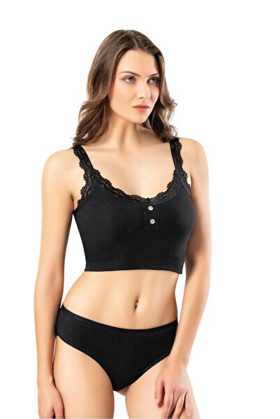 ParisTrend Фітільний дайверський бюстгальтер з мереживною підкладкою, чорний