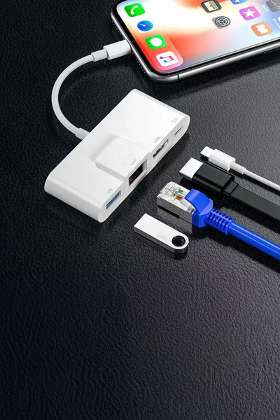 ThenTech HDMI İnternet Usb Çoklayıcı Lightning Girişli Şarj İle Kullanıma Uyg...