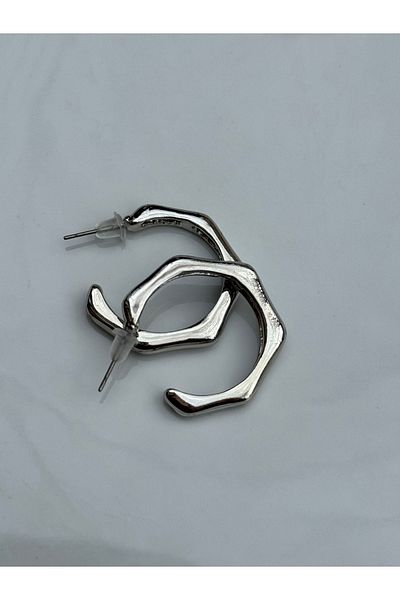 Lavian Accessories Hex Hoop Silver Earrings