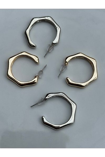 Lavian Accessories Hex Hoop Silver Earrings