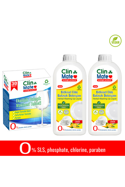 Clinmate أقراص الأطباق البيئية ومنظفات الليمون - مجموعة من 3 قطع 30 يوك + 750...