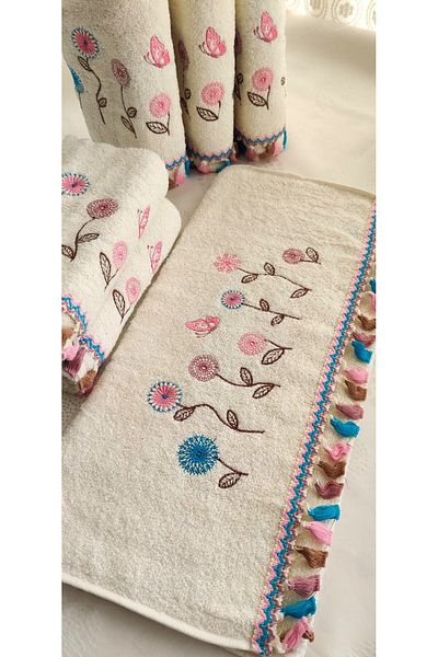 Z&N STYLE Set de prosoape de bucătărie de lux cu buclă cu ciucuri cu model de flori cu punct în cruce 30x50 Set de 6