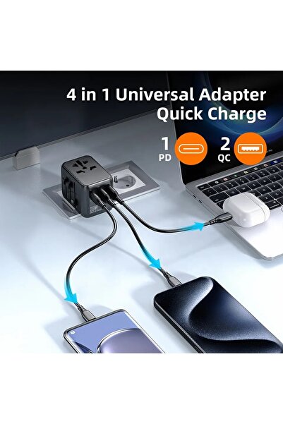 Yellowtech 25W USB PD Seyahat Adaptörü | Çoklu Fiş Evrensel Duvar Güç Adaptör...