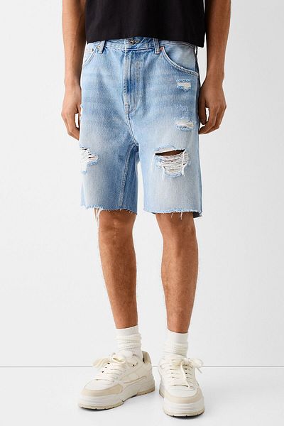 Ripped denim bermuda shorts clearance