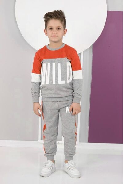 LUSANA 3856-3857 3-12 Years Old Wild Printed 2 Thread Men's Seasonal Set - Boy's Tracksuit Set