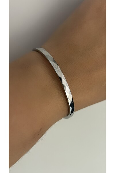 By Semra KUYUMCU İŞÇİLİĞİ PRİZMA MODEL PASLANMAZ ÇELİK GOLD KELEPÇE BİLEZİK