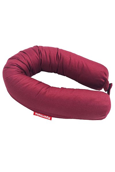 XPERMATE وسادة سفر باللون العنابي مقاس 110 سم - وسادة رقبة بسحاب وفيلكرو