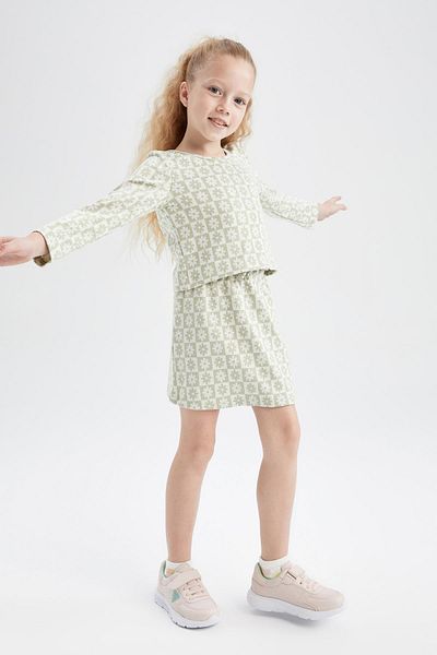 DeFacto Girl's Floral Long Sleeve Blouse Skirt 2 Piece Set