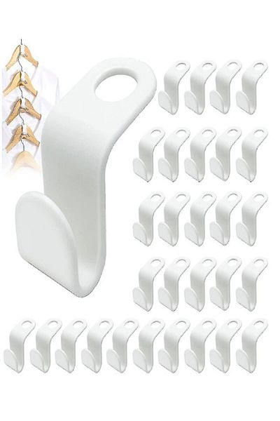 Slique 30 PCS Hanger Connector Hooks, Space Saving White Hanger Hooks