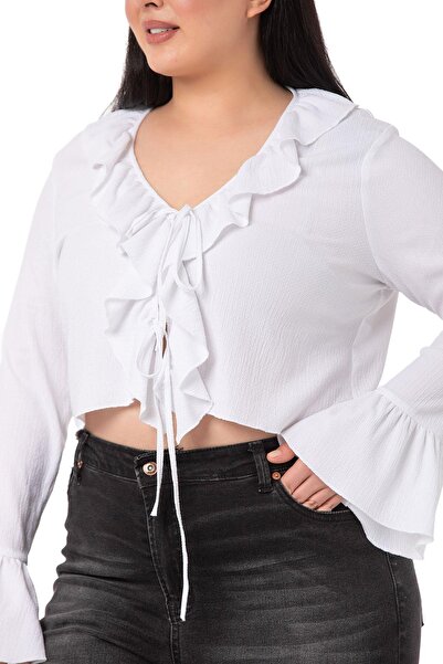 DISENTIS MODEST Λεπτομερώς δεμένο λευκό μπολερό με κολάρο και μανίκι