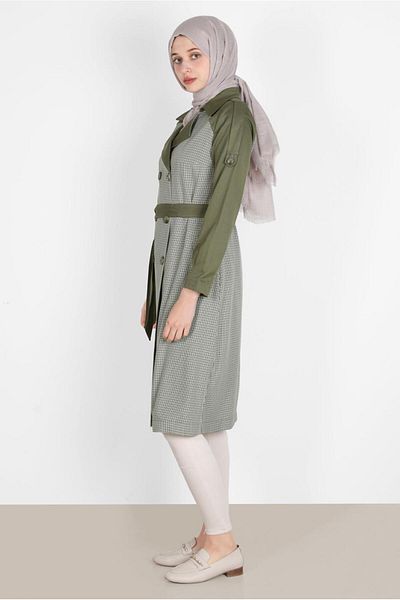 Alvina BIRDED PLAID TRENCH COAT 10595