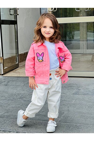NFÇ KİDS Pembe Kız Çocuk Gabardin Daisy Detaylı Ceket
