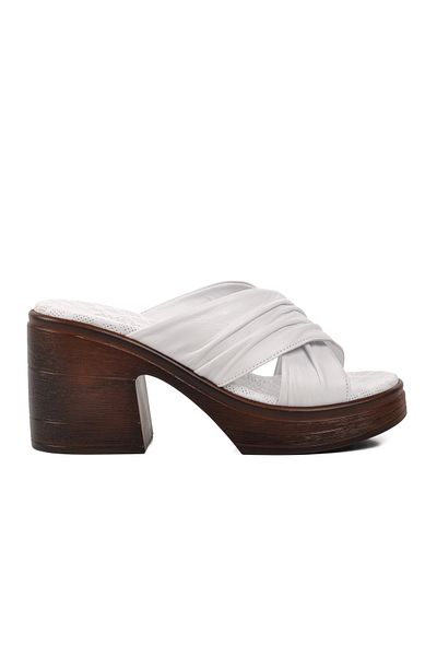 AYAKMOD 523004 White Genuine Leather Women's Heeled Slippers