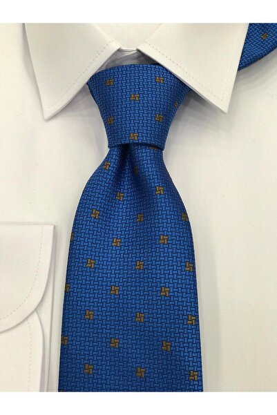 Cacharel CRAVATĂ MUSTARD ALBASTRĂ CU MODEL ȚESUT
