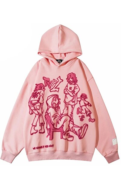 FUWEAR سويت شيرت بقلنسوة كبير الحجم للجنسين مطبوع عليه عبارة "We Vaguely Feel...
