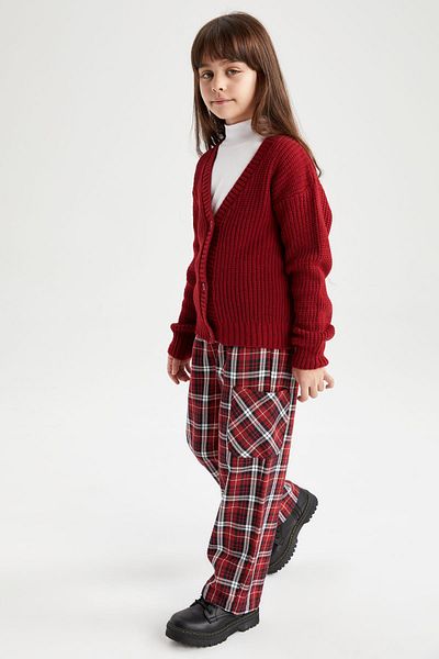 DeFacto Girl's Wide Leg Plaid Patterned Trousers