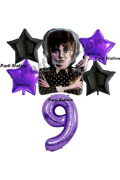 Parti Station Wednesday Balloon Set 9 Years Old Wednesday Addams Purple Number Balloon Concept Birthday Party Balloon Set