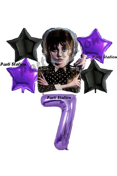 Parti Station Wednesday Balloon Set 7 Years Old Wednesday Addams Purple Number Balloon Concept Birthday Party Balloon Set