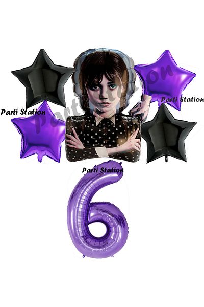 Parti Station Wednesday Balloon Set 6 Years Old Wednesday Addams Purple Number Balloon Concept Birthday Party Balloon Set