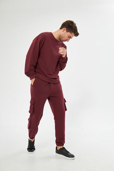 giyadda Unisex Claret Red Seasonal Regular Cargo Pocket Trousers - Sweatpants