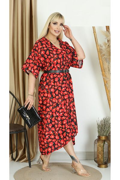 Butik Nilyam Women's Large Size Pocketed Woven Loose Dress 23007