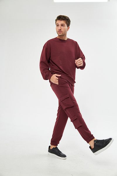 giyadda Unisex Claret Red Seasonal Regular Cargo Pocket Trousers - Sweatpants
